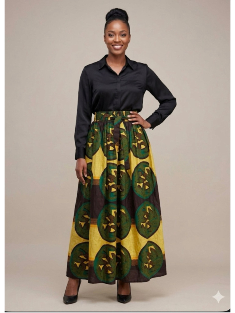 Women's Boho Printed Yellow Green Maxi Skirt Cotton